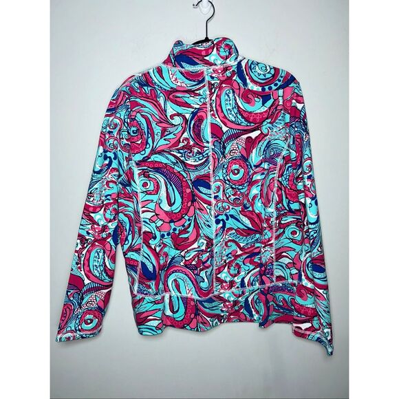 T by Talbots full-zip activewear jacket in a pink and blue paisley or swirl desi - Picture 2 of 3